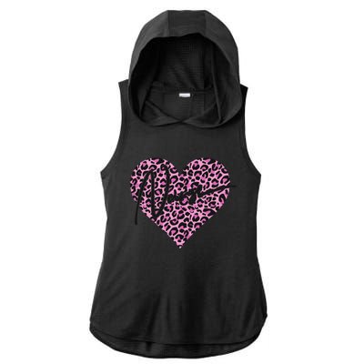 Pink Leopard Print Love Heart Nurse Ladies PosiCharge Tri-Blend Wicking Draft Hoodie Tank