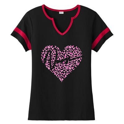 Pink Leopard Print Love Heart Nurse Ladies Halftime Notch Neck Tee