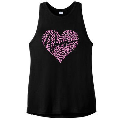 Pink Leopard Print Love Heart Nurse Ladies PosiCharge Tri-Blend Wicking Tank