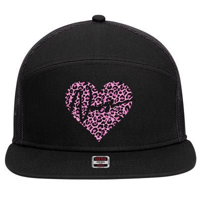 Pink Leopard Print Love Heart Nurse 7 Panel Mesh Trucker Snapback Hat