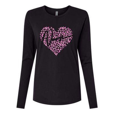 Pink Leopard Print Love Heart Nurse Womens Cotton Relaxed Long Sleeve T-Shirt