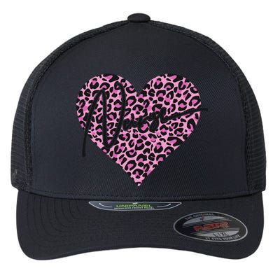 Pink Leopard Print Love Heart Nurse Flexfit Unipanel Trucker Cap