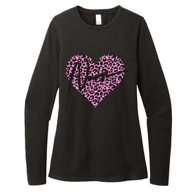 Pink Leopard Print Love Heart Nurse Womens CVC Long Sleeve Shirt