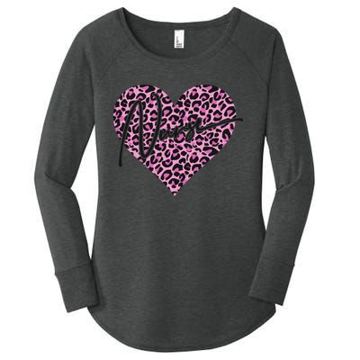 Pink Leopard Print Love Heart Nurse Women's Perfect Tri Tunic Long Sleeve Shirt