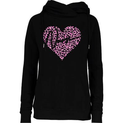 Pink Leopard Print Love Heart Nurse Womens Funnel Neck Pullover Hood