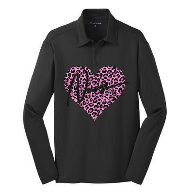 Pink Leopard Print Love Heart Nurse Silk Touch Performance Long Sleeve Polo