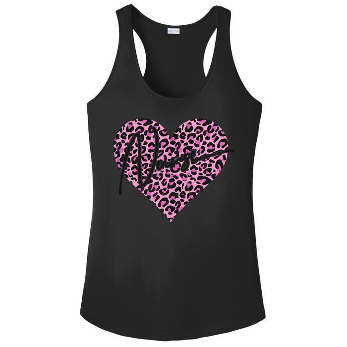 Pink Leopard Print Love Heart Nurse Ladies PosiCharge Competitor Racerback Tank