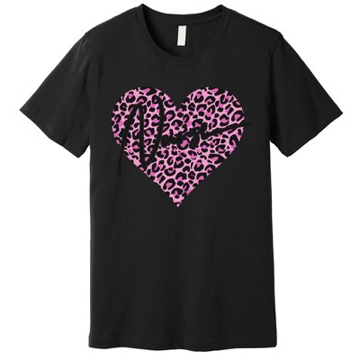 Pink Leopard Print Love Heart Nurse Premium T-Shirt