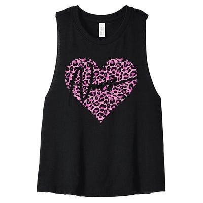 Pink Leopard Print Love Heart Nurse Women's Racerback Cropped Tank