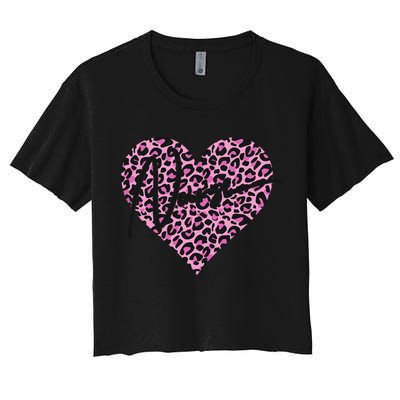 Pink Leopard Print Love Heart Nurse Women's Crop Top Tee