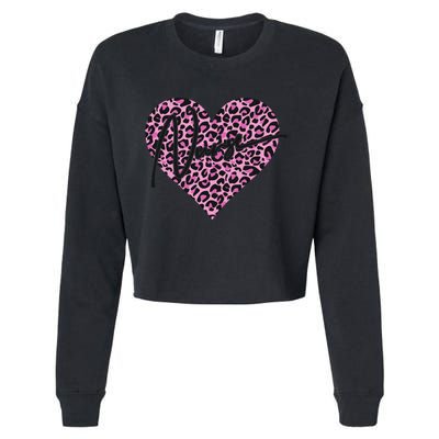 Pink Leopard Print Love Heart Nurse Cropped Pullover Crew