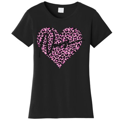 Pink Leopard Print Love Heart Nurse Women's T-Shirt