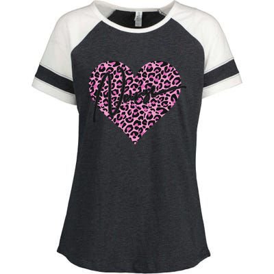 Pink Leopard Print Love Heart Nurse Enza Ladies Jersey Colorblock Tee