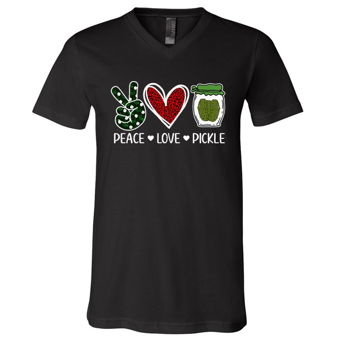 Peace Love Pickle Design For Pickle Lovers V-Neck T-Shirt