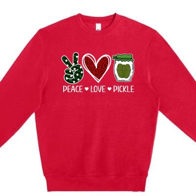 Peace Love Pickle Design For Pickle Lovers Premium Crewneck Sweatshirt