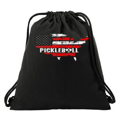 Pickleball Lover Pickle Ball Patriotic US Flag Pickleball Drawstring Bag