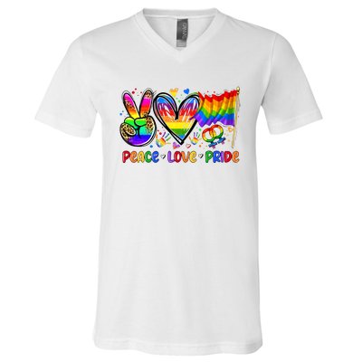 Peace Love Pride Lgbt Pride Month V-Neck T-Shirt