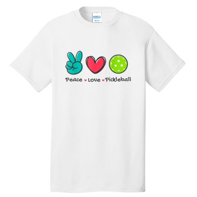 Peace Love Pickleball Court Play Loves Funny Pickleball Gift Tall T-Shirt