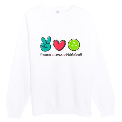 Peace Love Pickleball Court Play Loves Funny Pickleball Gift Premium Crewneck Sweatshirt