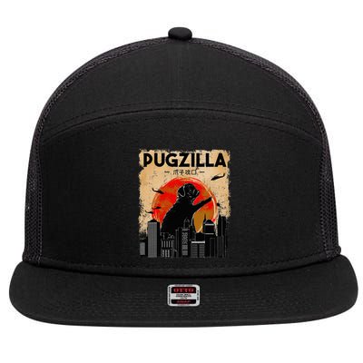 Pug Lover, Pugzilla, Funny Pug, Funny Dog, Pug Art, Pug  7 Panel Mesh Trucker Snapback Hat