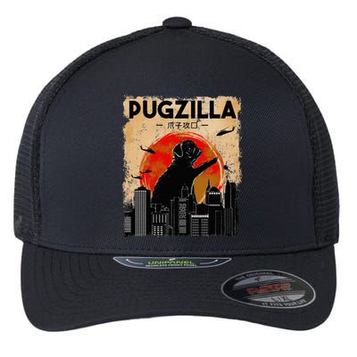 Pug Lover, Pugzilla, Funny Pug, Funny Dog, Pug Art, Pug  Flexfit Unipanel Trucker Cap