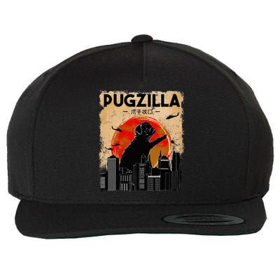 Pug Lover, Pugzilla, Funny Pug, Funny Dog, Pug Art, Pug  Wool Snapback Cap