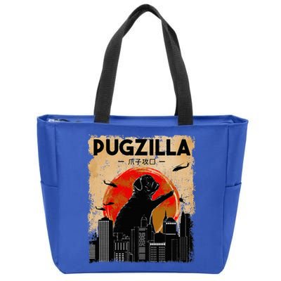 Pug Lover, Pugzilla, Funny Pug, Funny Dog, Pug Art, Pug  Zip Tote Bag