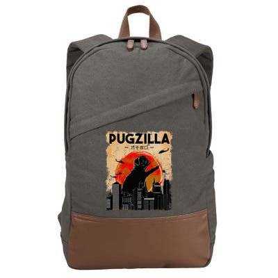 Pug Lover, Pugzilla, Funny Pug, Funny Dog, Pug Art, Pug  Cotton Canvas Backpack