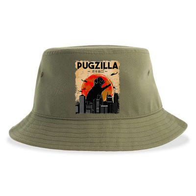 Pug Lover, Pugzilla, Funny Pug, Funny Dog, Pug Art, Pug  Sustainable Bucket Hat