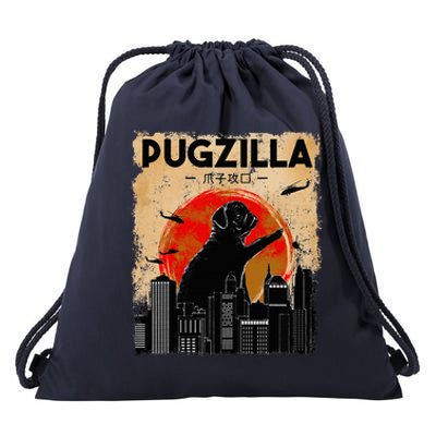 Pug Lover, Pugzilla, Funny Pug, Funny Dog, Pug Art, Pug  Drawstring Bag