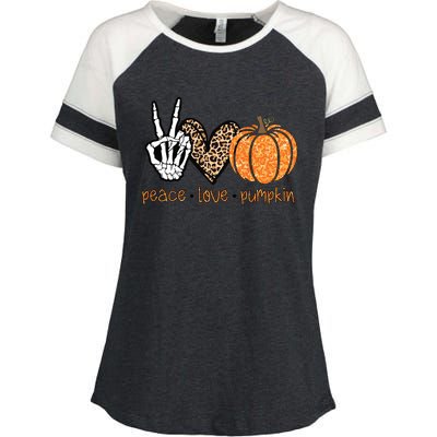 Peace Love Pumpkin Halloween Costume Skeleton Cool Gift Enza Ladies Jersey Colorblock Tee