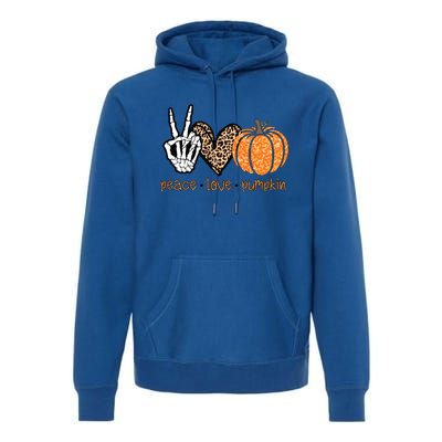 Peace Love Pumpkin Halloween Costume Skeleton Cool Gift Premium Hoodie