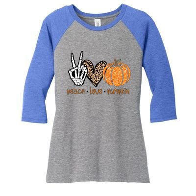 Peace Love Pumpkin Halloween Costume Skeleton Cool Gift Women's Tri-Blend 3/4-Sleeve Raglan Shirt