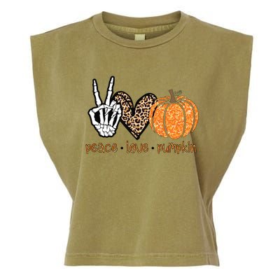 Peace Love Pumpkin Halloween Costume Skeleton Cool Gift Garment-Dyed Women's Muscle Tee