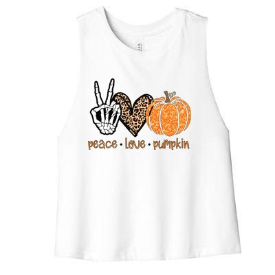 Peace Love Pumpkin Halloween Costume Skeleton Cool Gift Women's Racerback Cropped Tank