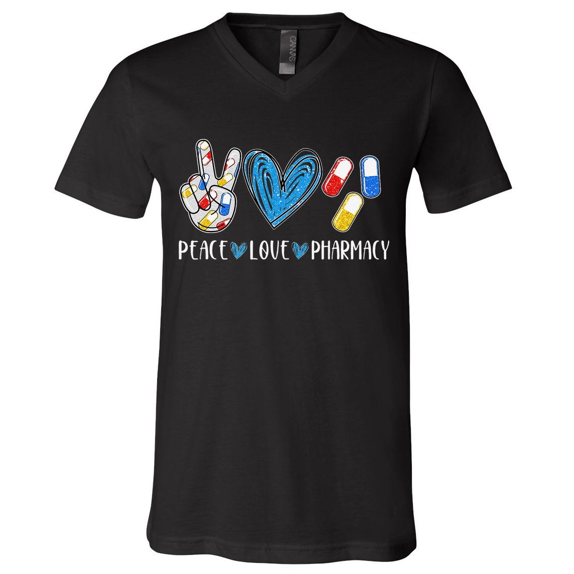 Peace Love Pharmacy Funny Pharmacy Tech Pharmacist V-Neck T-Shirt