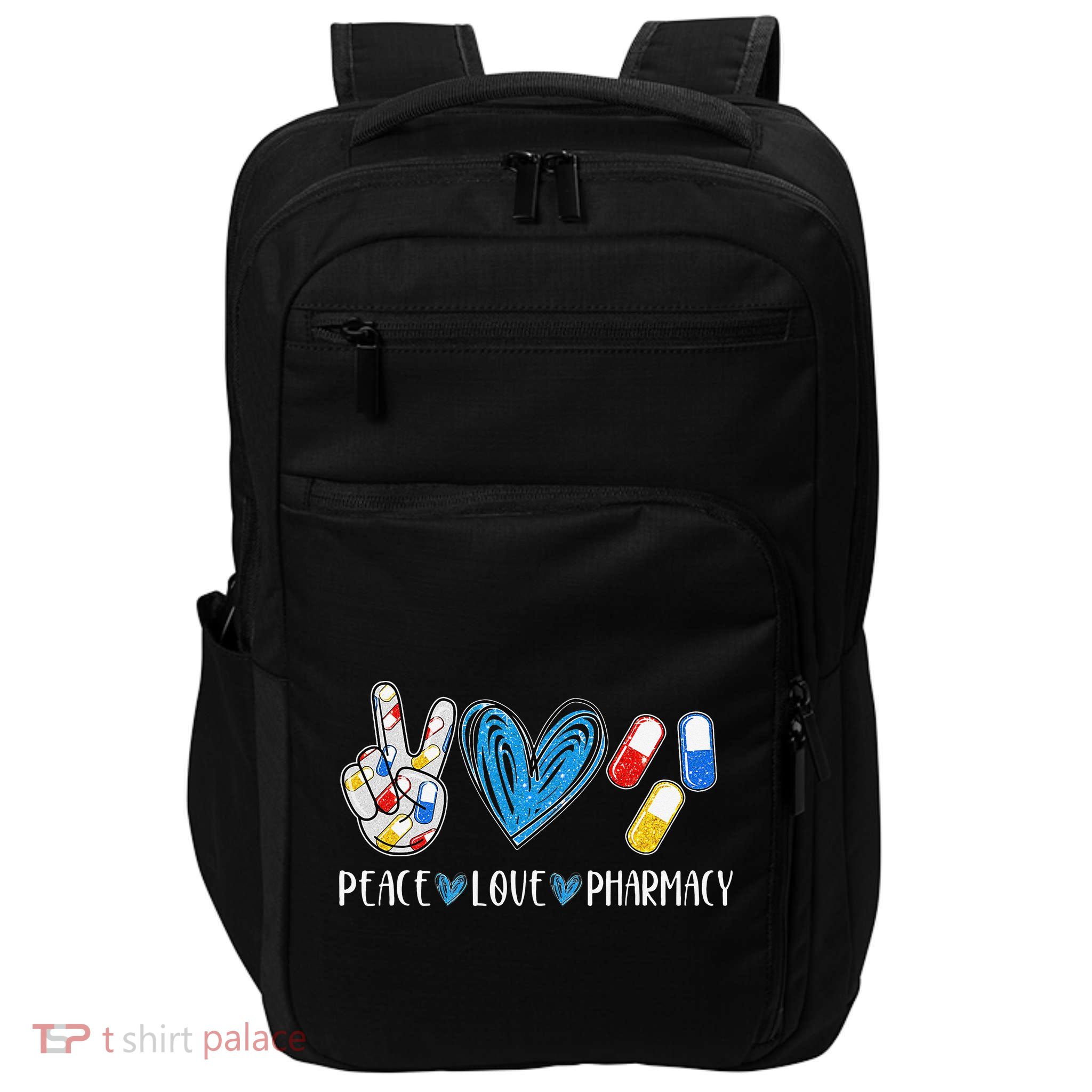 Peace Love Pharmacy Funny Pharmacy Tech Pharmacist Impact Tech Backpack