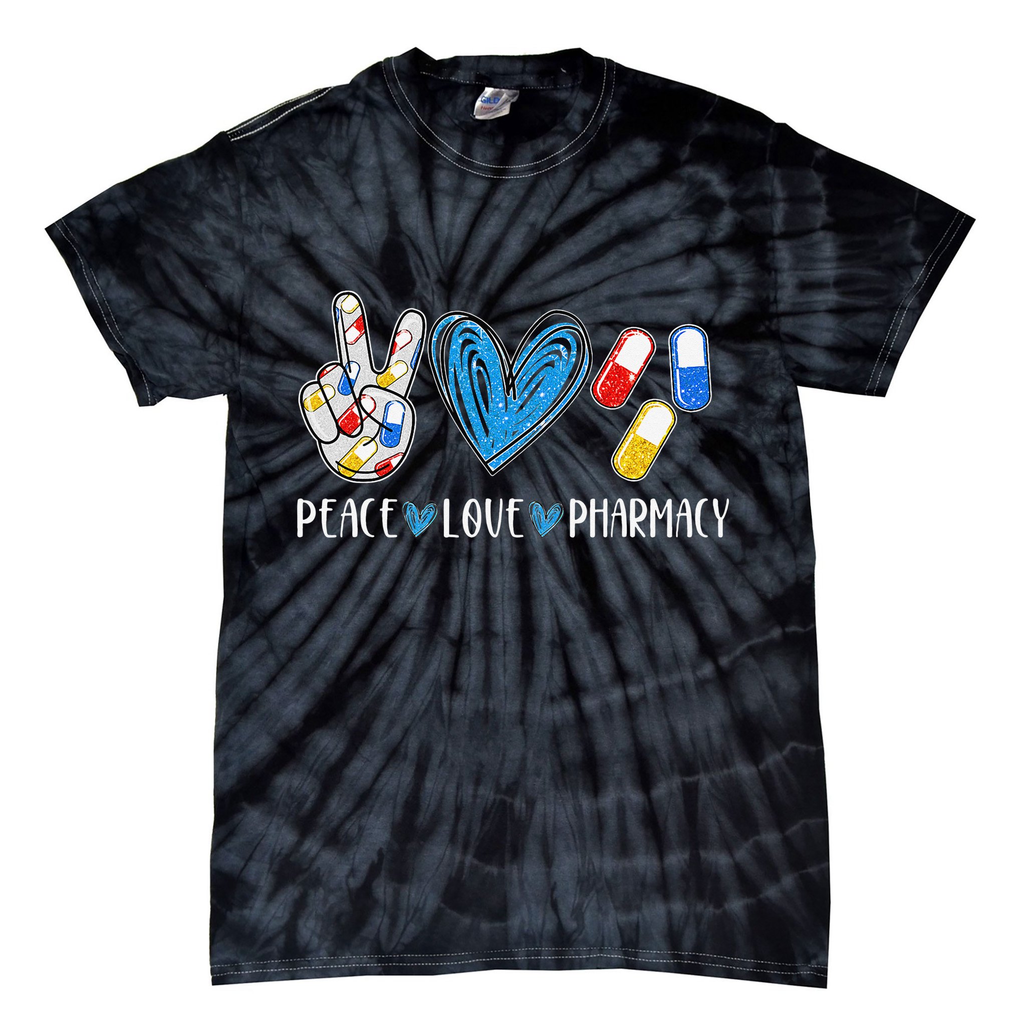 Peace Love Pharmacy Funny Pharmacy Tech Pharmacist Tie-Dye T-Shirt