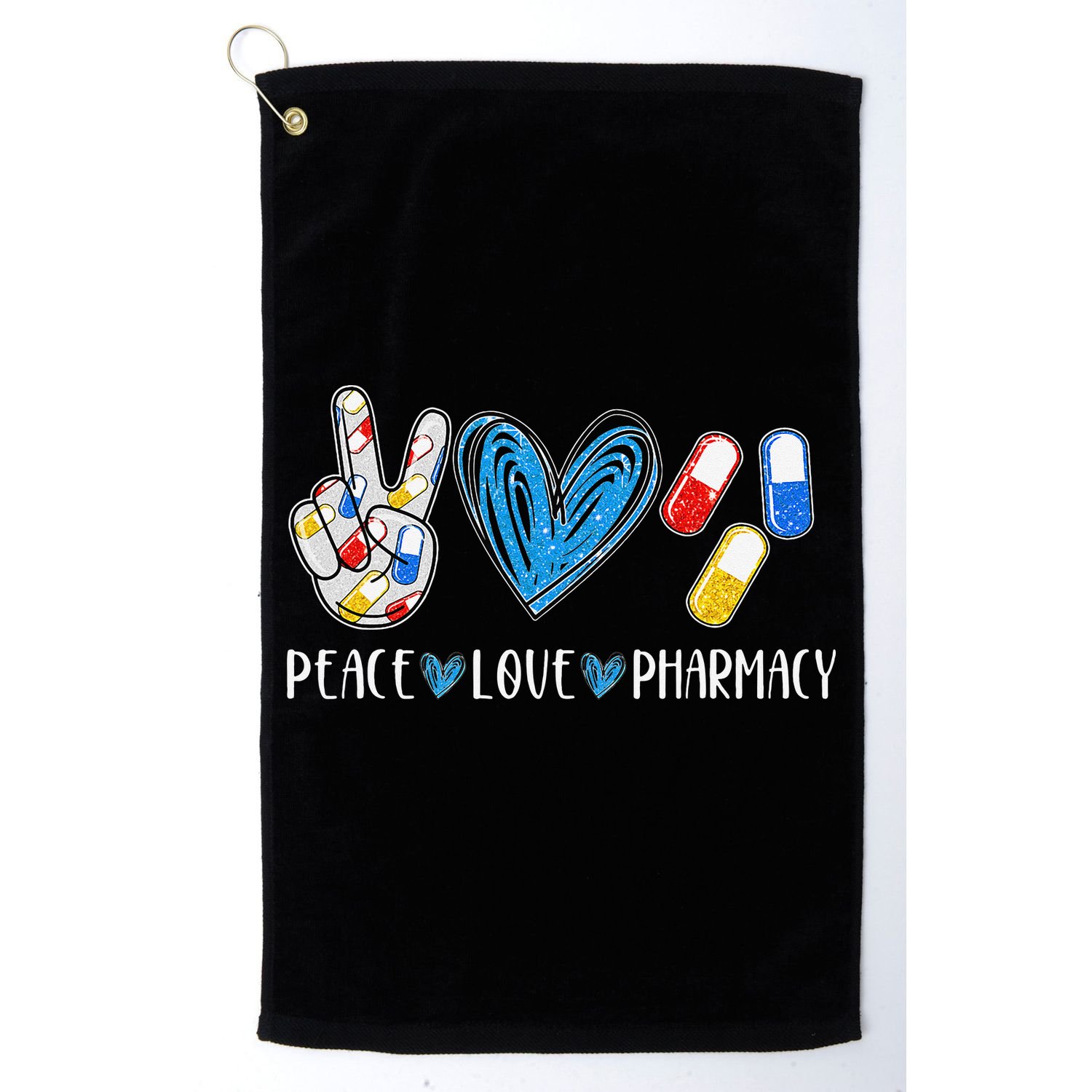 Peace Love Pharmacy Funny Pharmacy Tech Pharmacist Golf Towel