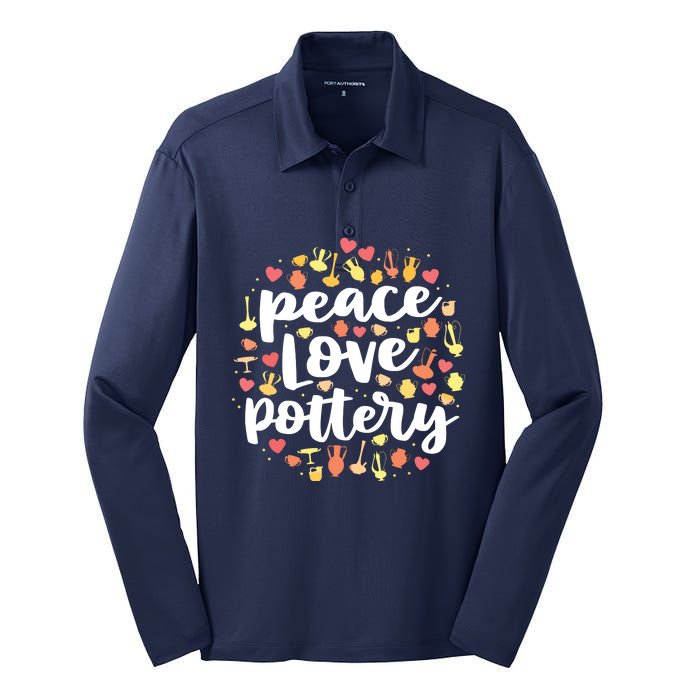 Peace Love Pottery For Women Pots Gift Ceramic Artist Silk Touch Performance Long Sleeve Polo