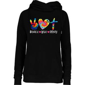 Peace Love Pray Tie Dye Heart Christian Cross Jesus Faith Womens Funnel Neck Pullover Hood