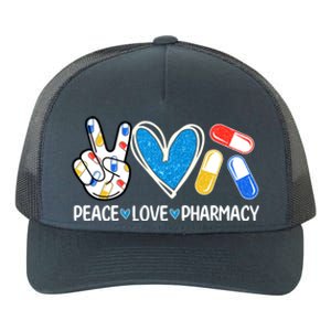 Peace Love Pharmacy Funny Pharmacy Tech Pharmacist Gift Yupoong Adult 5-Panel Trucker Hat