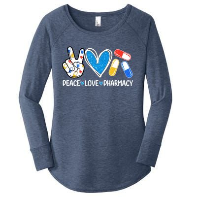 Peace Love Pharmacy Funny Pharmacy Tech Pharmacist Gift Women's Perfect Tri Tunic Long Sleeve Shirt