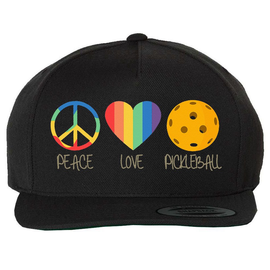 Peace Love Pickleball Wool Snapback Cap