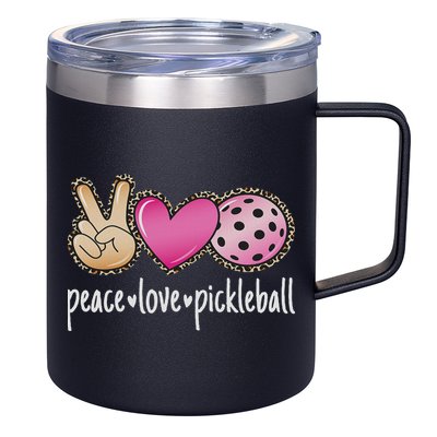 Peace Love Pickleball Cute Pickleball Lover Women 12oz Stainless Steel Coffee Mug