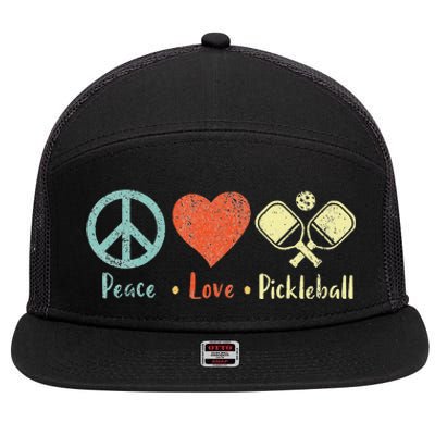 Peace Love Pickleball Funny Pickleball Player Dink Retro 7 Panel Mesh Trucker Snapback Hat