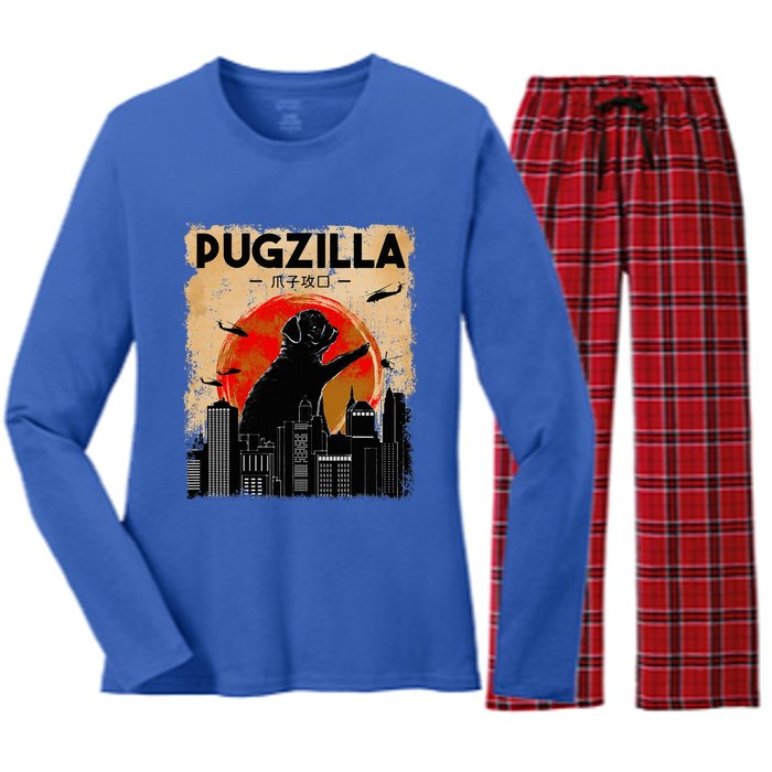 pug lover pugzilla  pug  dog pug art pug  Women's Long Sleeve Flannel Pajama Set 