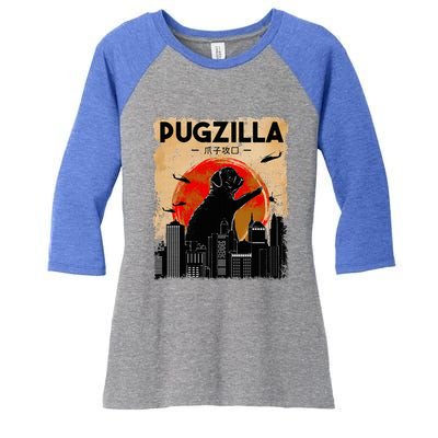 pug lover pugzilla  pug  dog pug art pug  Women's Tri-Blend 3/4-Sleeve Raglan Shirt