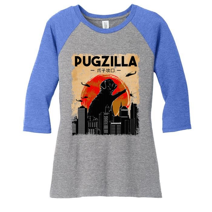 pug lover pugzilla  pug  dog pug art pug  Women's Tri-Blend 3/4-Sleeve Raglan Shirt