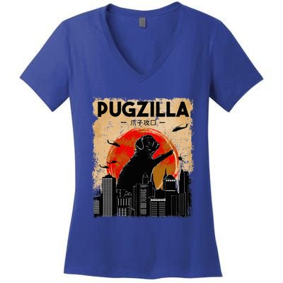 pug lover pugzilla  pug  dog pug art pug  Women's V-Neck T-Shirt